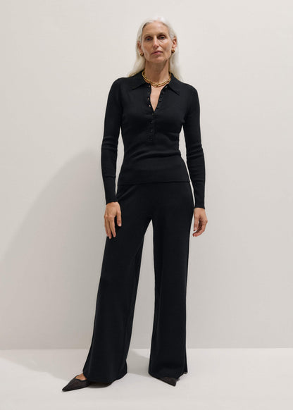 ME+EM Clothing Black Silk Knit Evening Palazzo Pant
