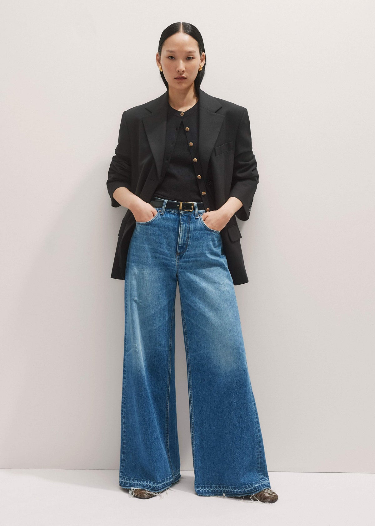 ME+EM Clothing Blue Distressed Ultimate Wide-Leg Jean