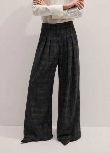 ME+EM Clothing Gray Wool Wide-Leg Double Pleat Trouser