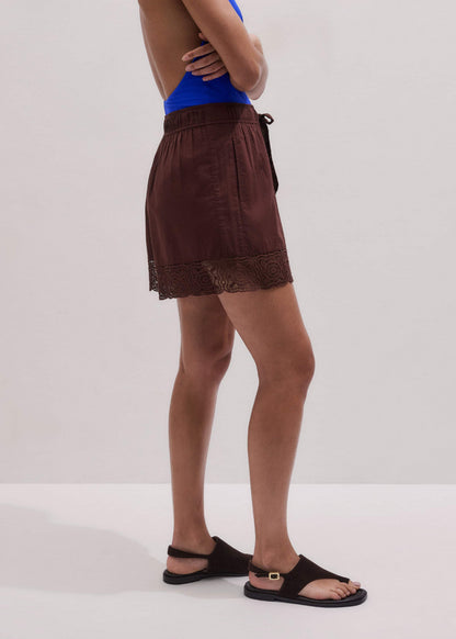 ME+EM Clothing Cinnamon Brown Crochet Trim Short