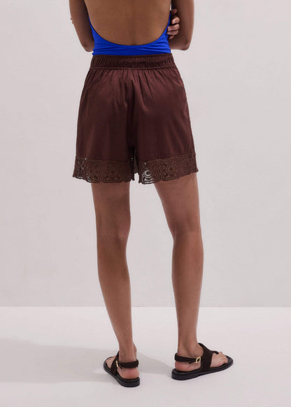 ME+EM Clothing Cinnamon Brown Crochet Trim Short