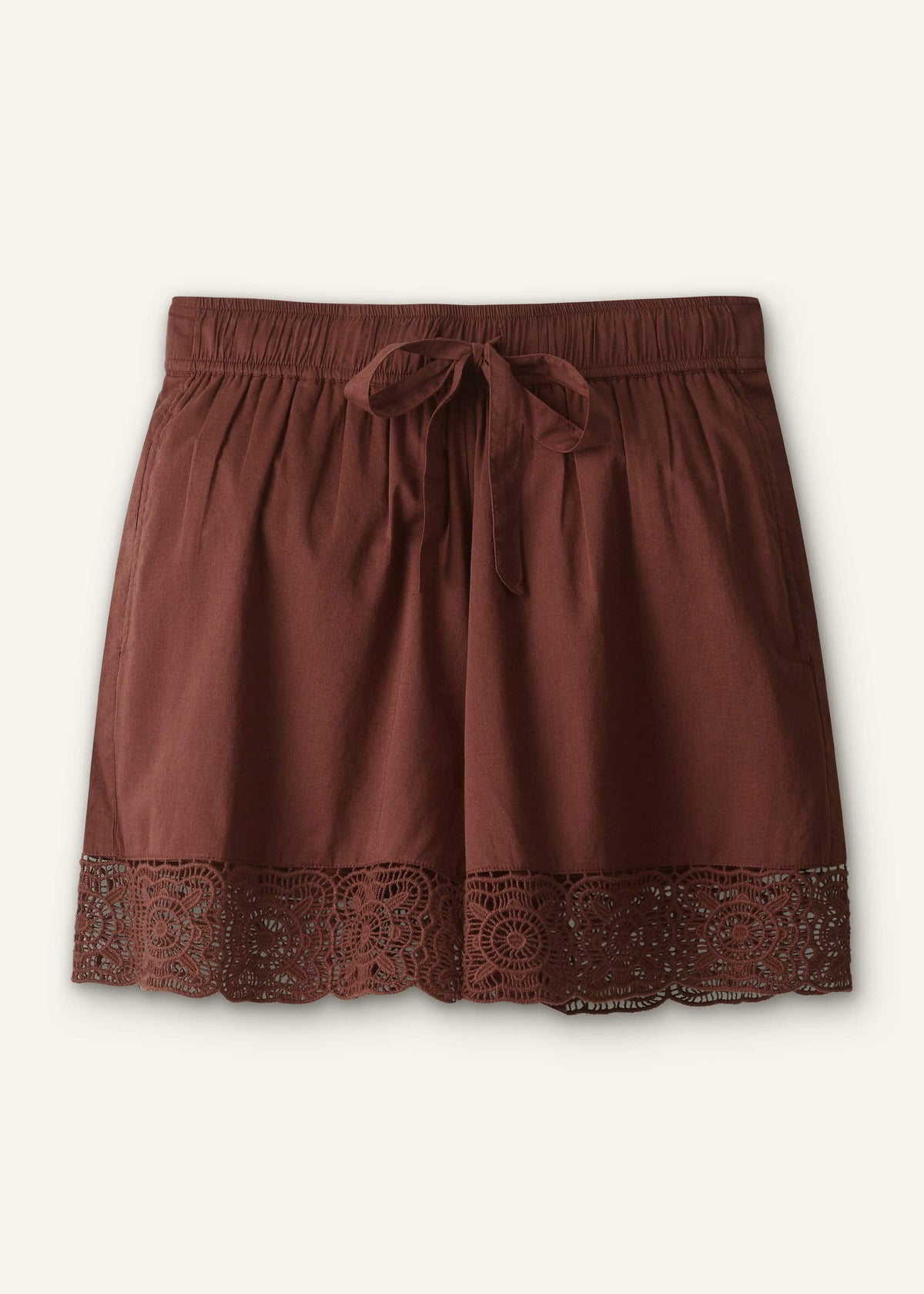 ME+EM Clothing Cinnamon Brown Crochet Trim Short
