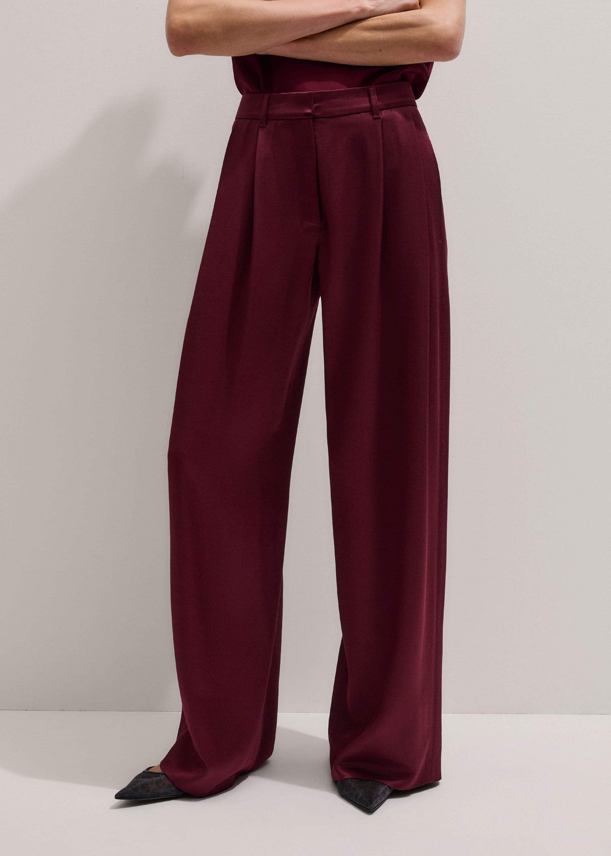 ME+EM Clothing Red Wool Event Ready Pleat Straight-Leg Pant