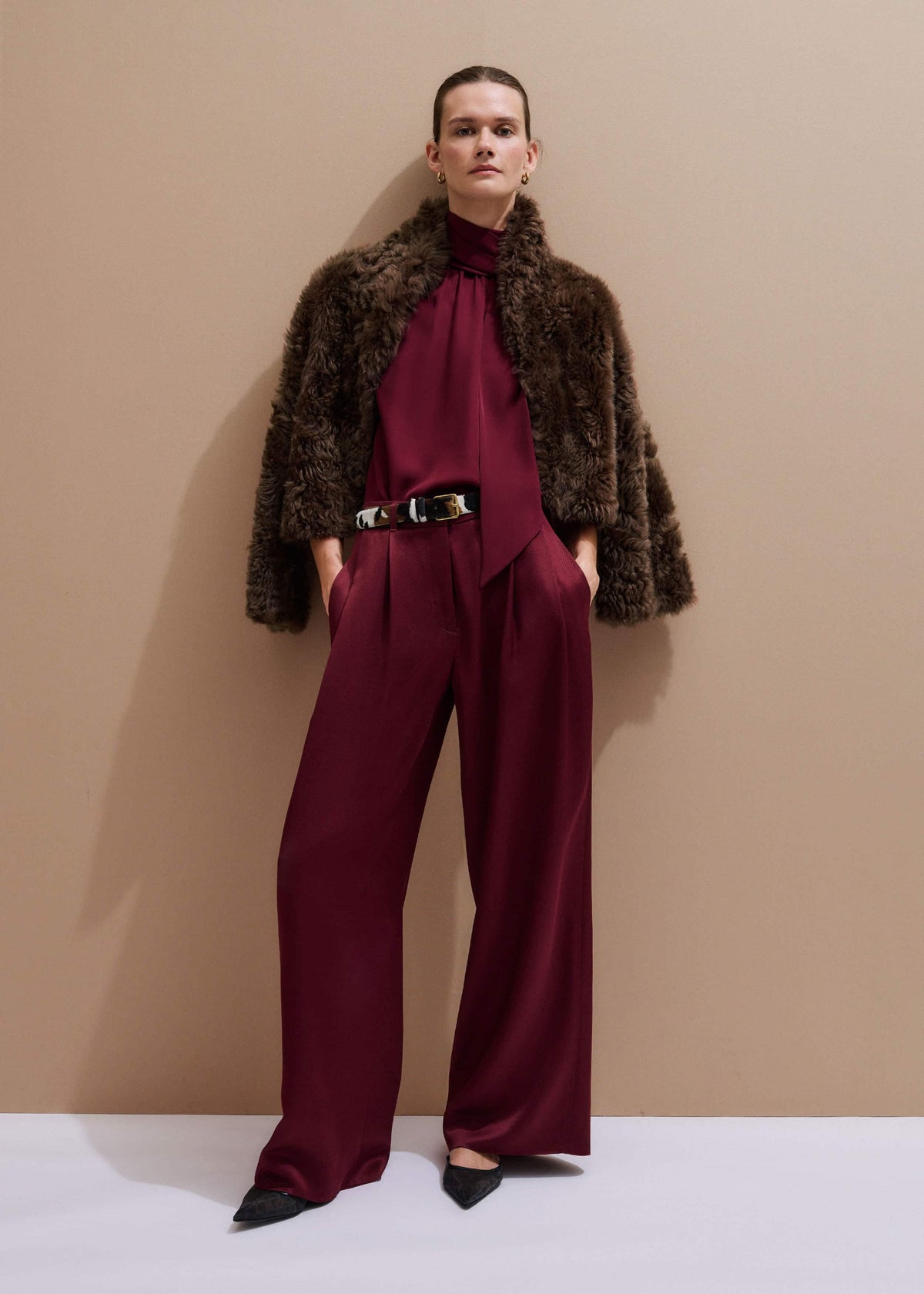 ME+EM Clothing Red Wool Event Ready Pleat Straight-Leg Pant