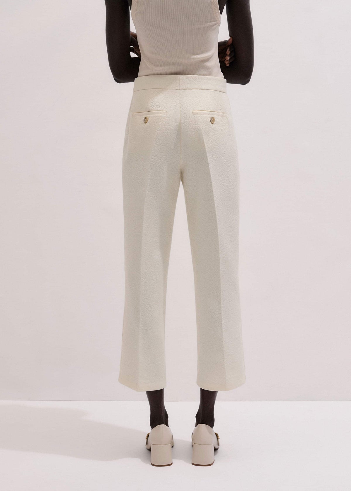 ME+EM Clothing Ivory Luxe Jacquard Straight Crop Pant