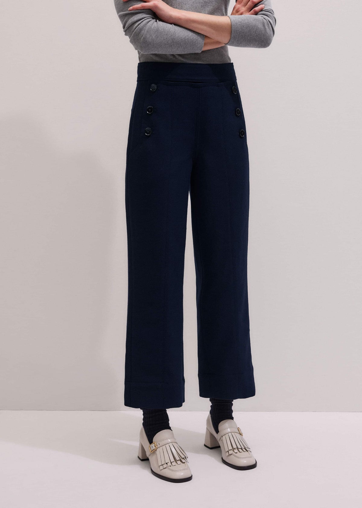 ME+EM Clothing Navy Button Front Straight Crop Pant
