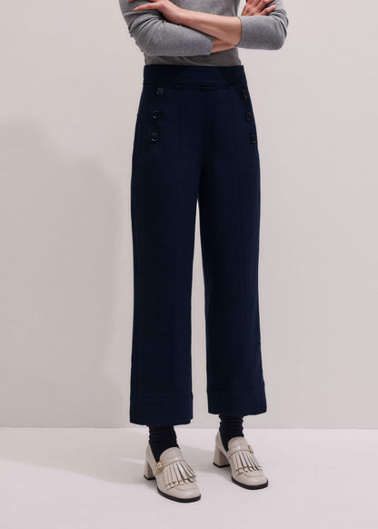 ME+EM Clothing Navy Button Front Straight Crop Pant