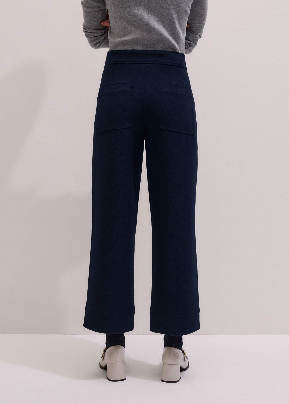ME+EM Clothing Navy Button Front Straight Crop Pant