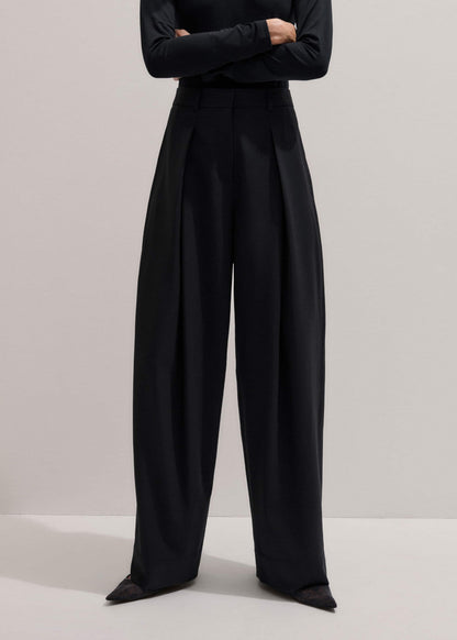 ME+EM Clothing Black Wool Exaggerated Tapered Pleat Pant
