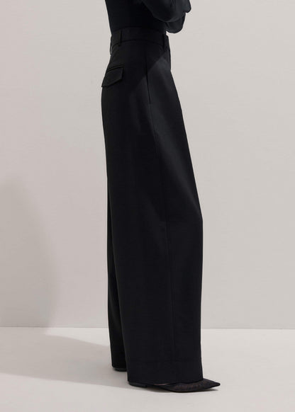ME+EM Clothing Black Wool Exaggerated Tapered Pleat Pant