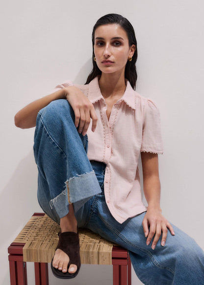 ME+EM Clothing Pink Cheesecloth Trim Detail Blouse