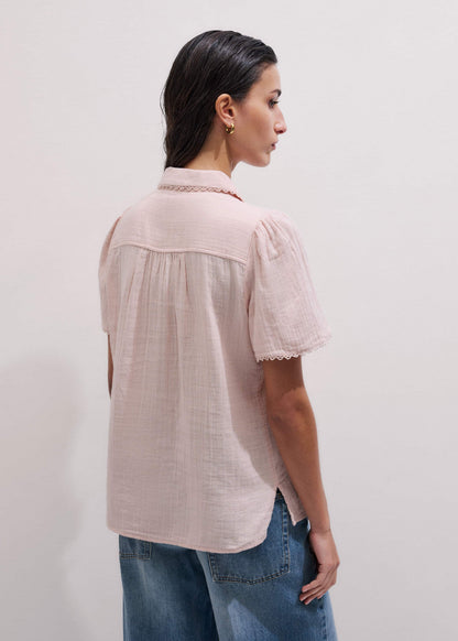 ME+EM Clothing Pink Cheesecloth Trim Detail Blouse