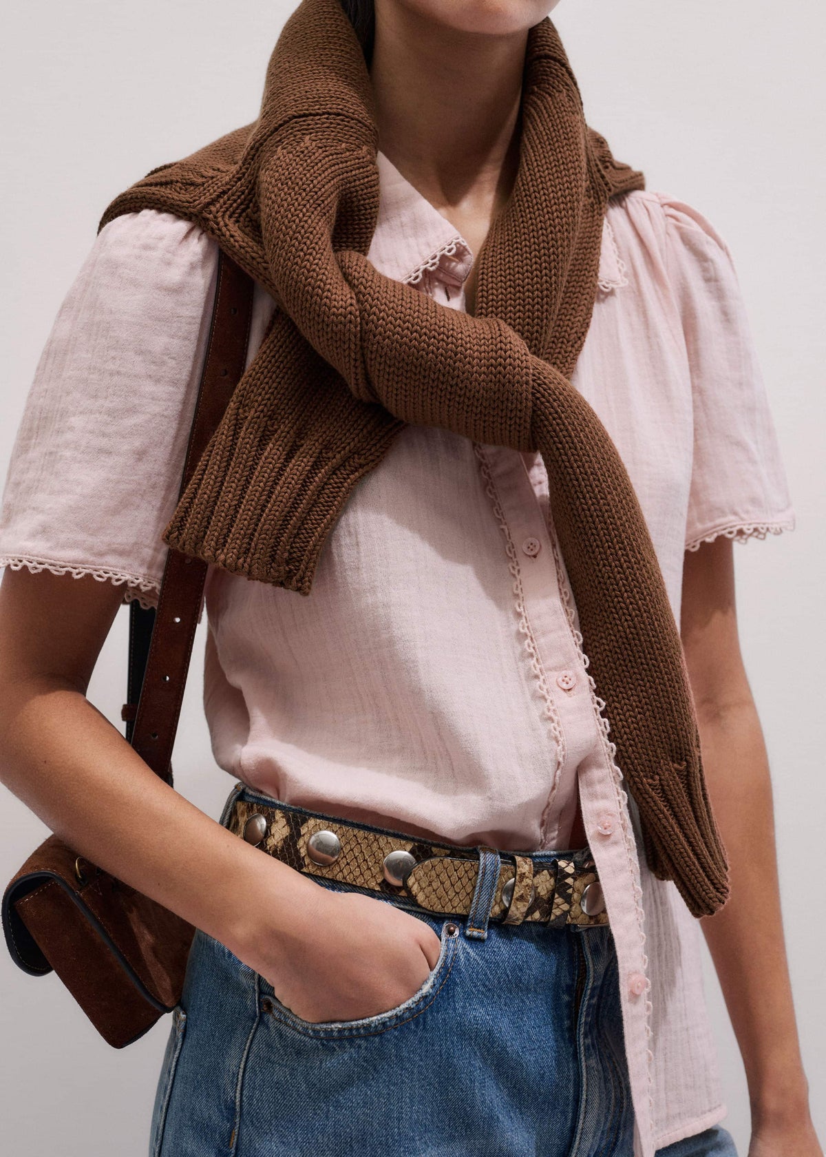 ME+EM Clothing Pink Cheesecloth Trim Detail Blouse
