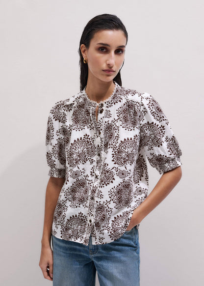 ME+EM Clothing White Cheesecloth In-Full-Bloom Print Straight Blouse
