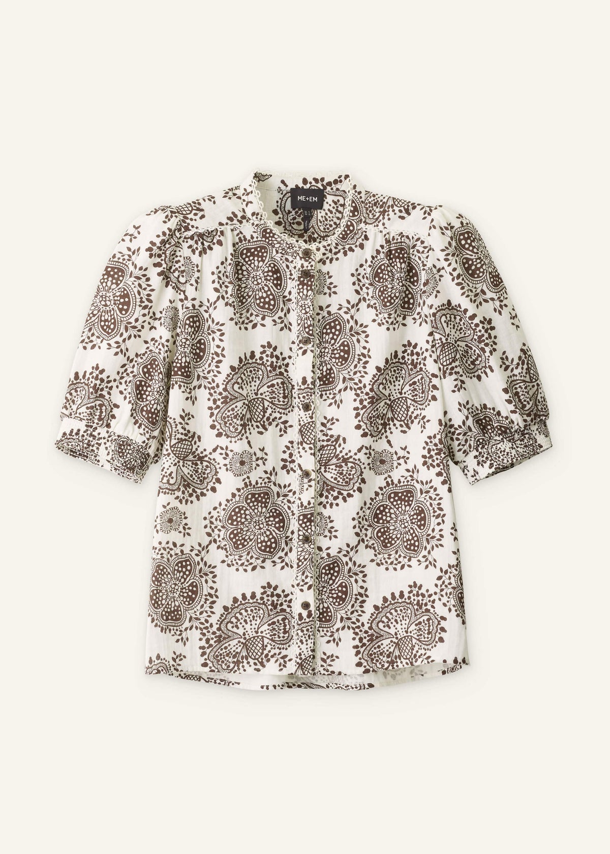 ME+EM Clothing White Cheesecloth In-Full-Bloom Print Straight Blouse