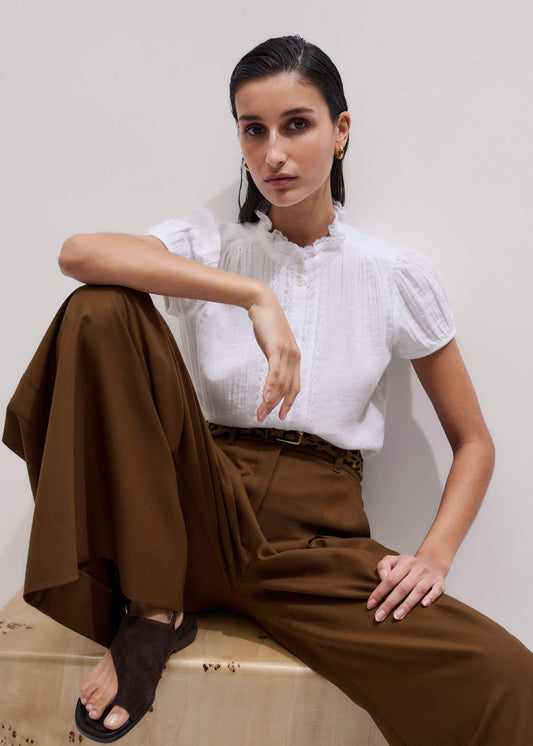 ME+EM Clothing White Straight Cheesecloth Cap-Sleeve Blouse