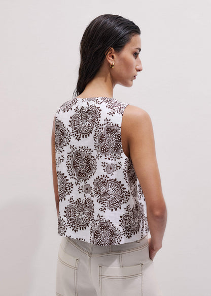 ME+EM Clothing White Cheesecloth Full Bloom Print Short Straight Top