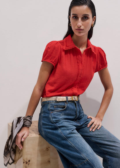 ME+EM Clothing Red Cheesecloth Cap-Sleeve Blouse