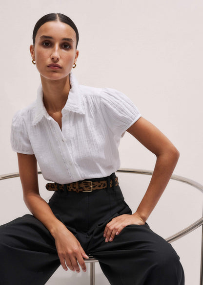 ME+EM Clothing White Cheesecloth Cap-Sleeve Blouse