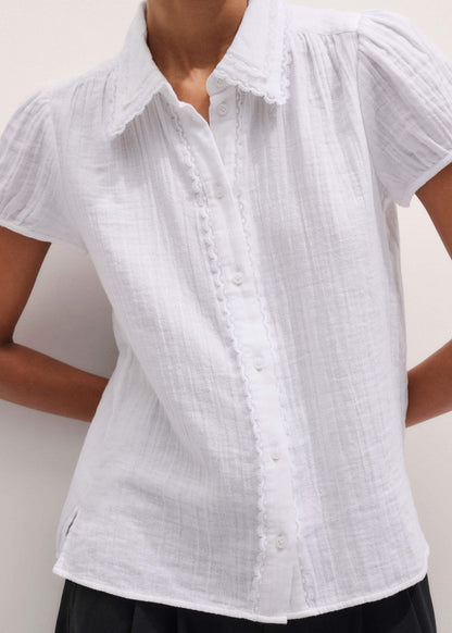 ME+EM Clothing White Cheesecloth Cap-Sleeve Blouse