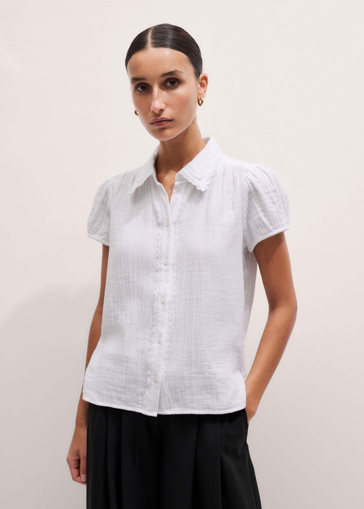 ME+EM Clothing White Cheesecloth Cap-Sleeve Blouse