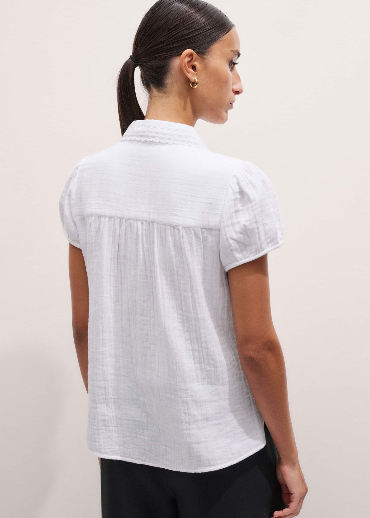 ME+EM Clothing White Cheesecloth Cap-Sleeve Blouse