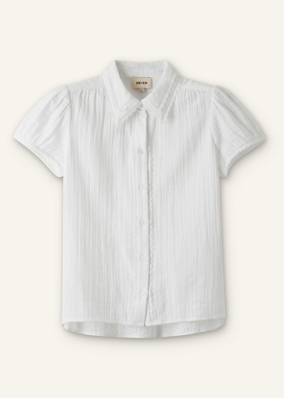 ME+EM Clothing White Cheesecloth Cap-Sleeve Blouse
