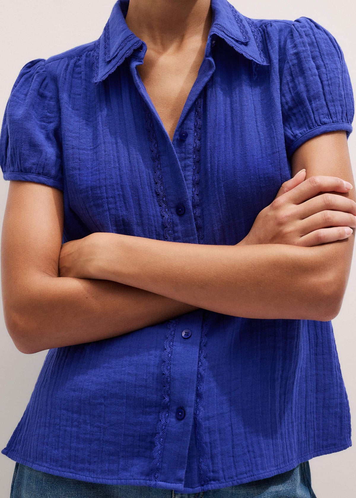 ME+EM Clothing White Cheesecloth Cap-Sleeve Blouse