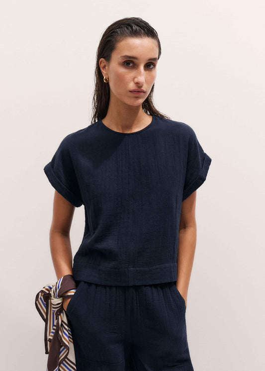 ME+EM Clothing Navy Cheesecloth T-Shirt
