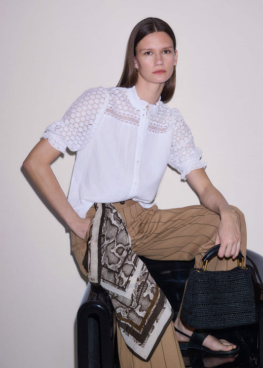 ME+EM Clothing White Cheesecloth AM-PM Summer Blouse