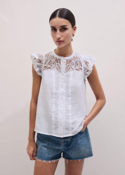 ME+EM Clothing White Cheesecloth Embroidered Swing Top