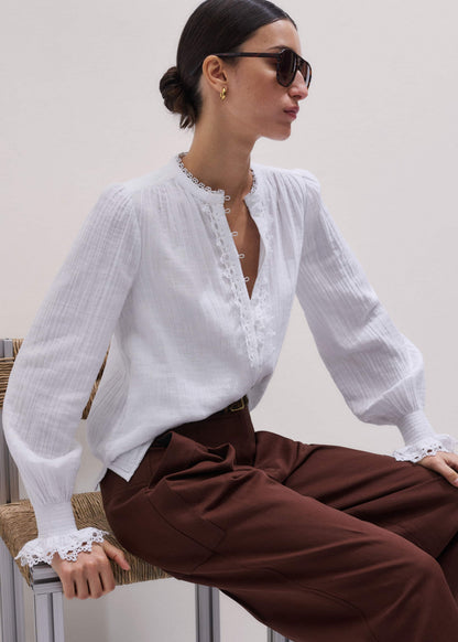 ME+EM Clothing White Cheesecloth Intricate Detail Blouse