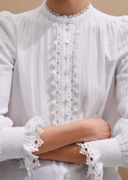 ME+EM Clothing White Cheesecloth Intricate Detail Blouse