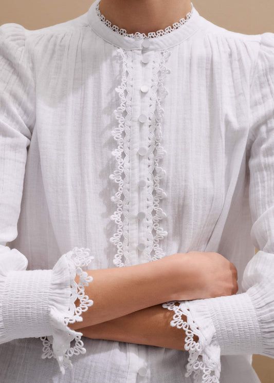ME+EM Clothing White Cheesecloth Intricate Detail Blouse