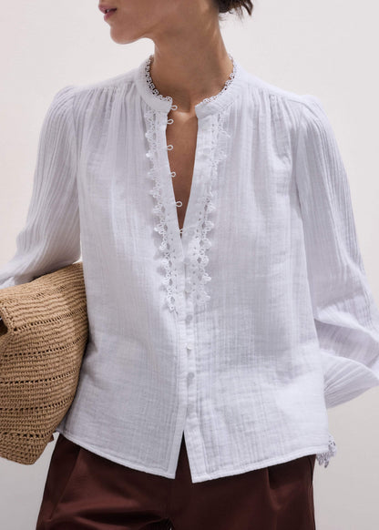 ME+EM Clothing White Cheesecloth Intricate Detail Blouse