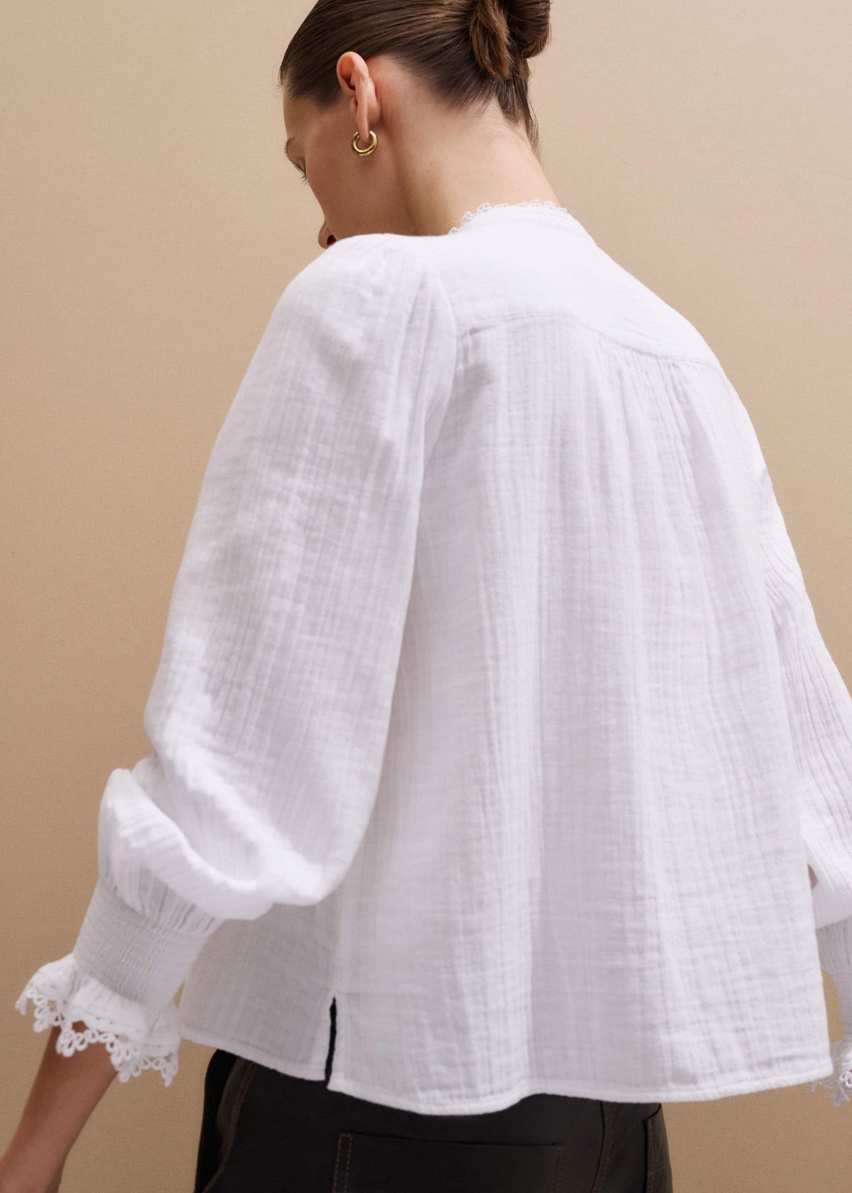 ME+EM Clothing White Cheesecloth Intricate Detail Blouse