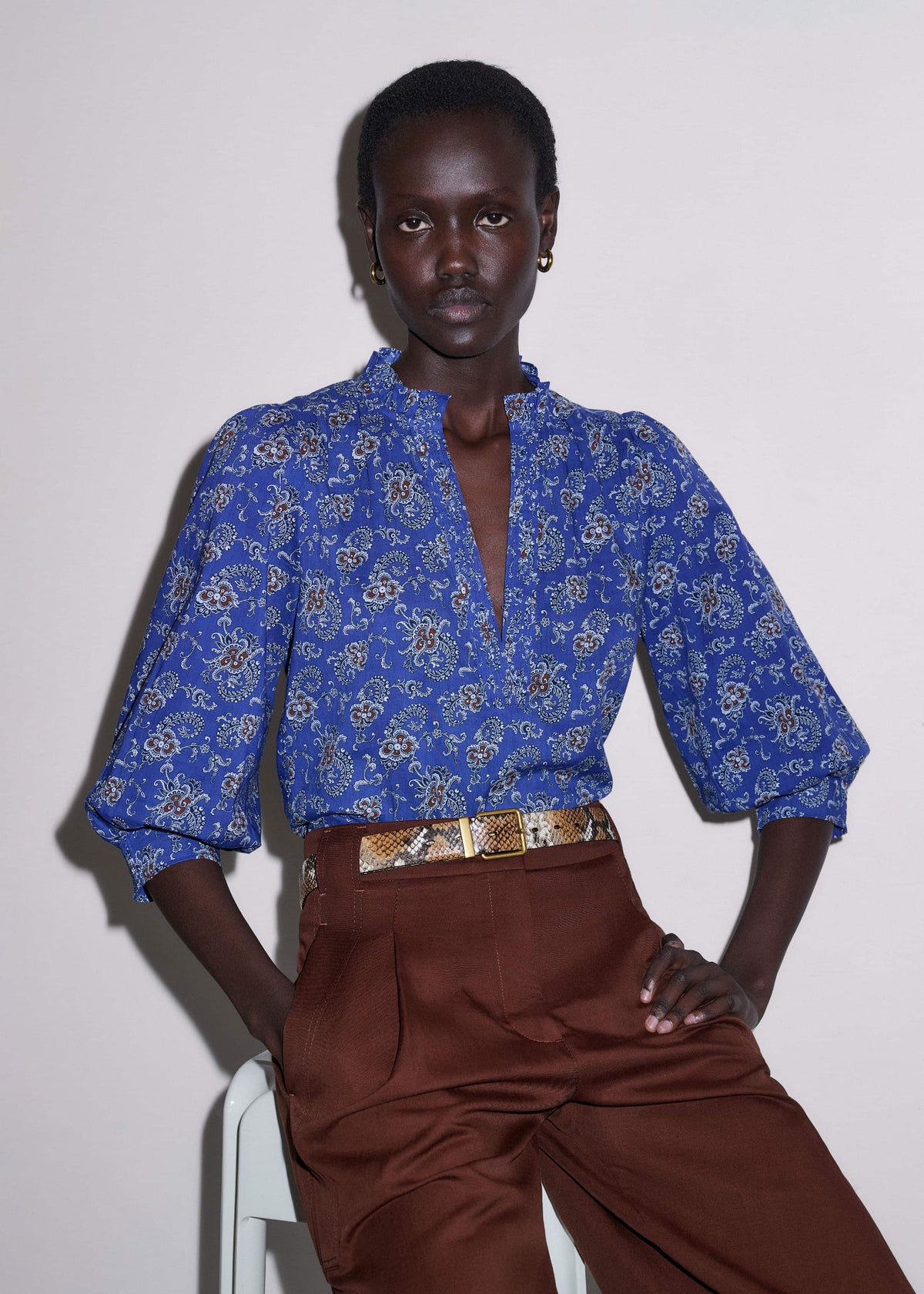 ME+EM Clothing Blue Paisley Print Straight Blouse