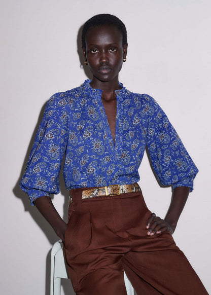ME+EM Clothing Blue Paisley Print Straight Blouse
