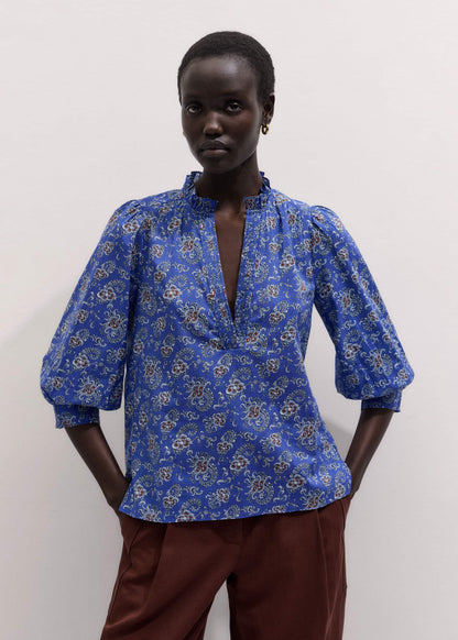 ME+EM Clothing Blue Paisley Print Straight Blouse