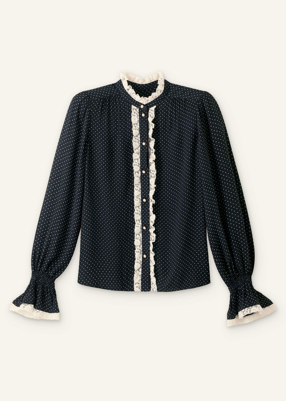 ME+EM Clothing Black Micro Polka Dot And Lace Blouse