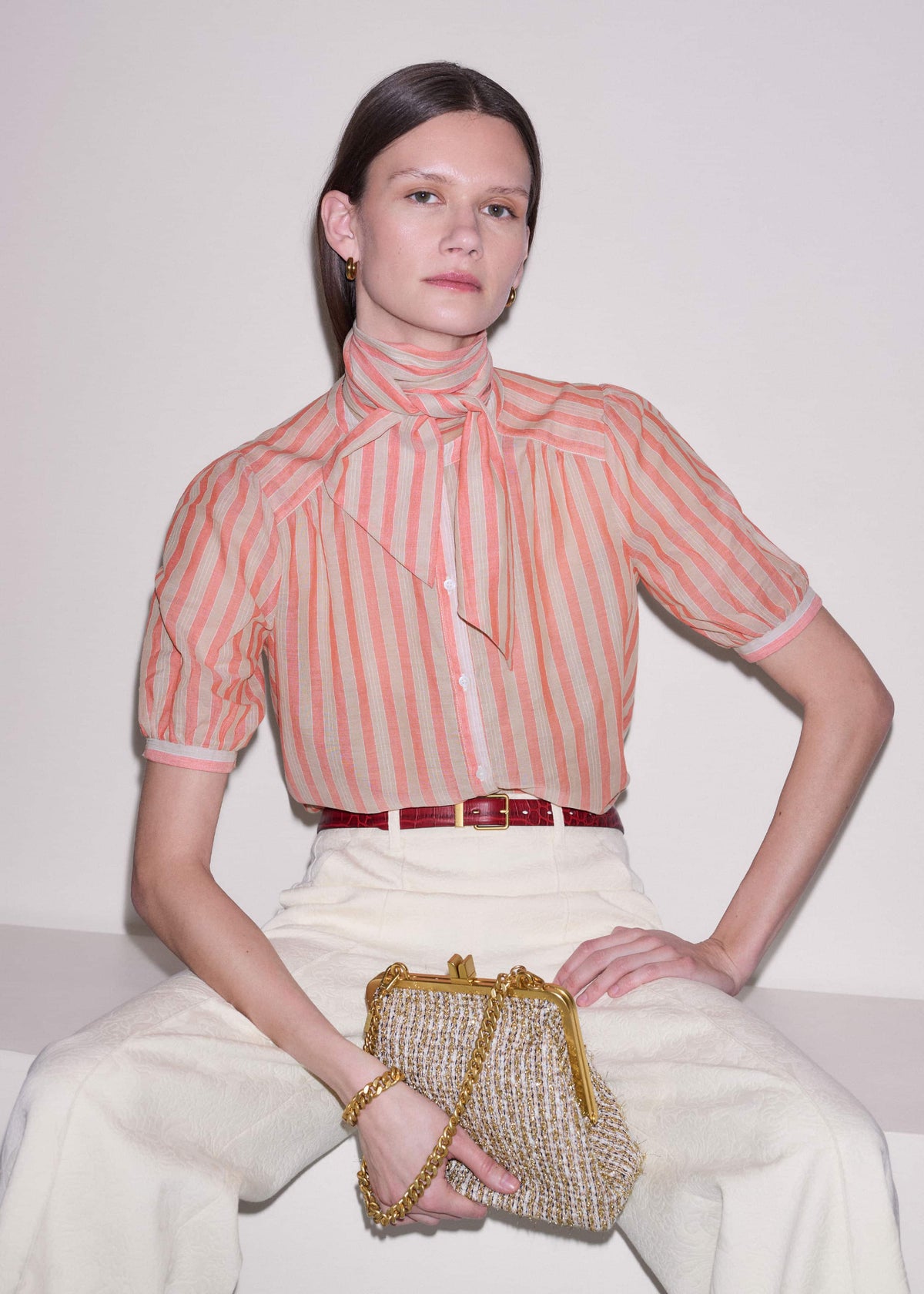 ME+EM Clothing Orange Stripe Blouse + Tie