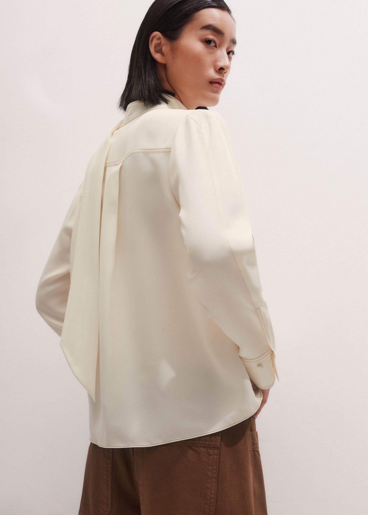 ME+EM Clothing Cream High Neck Blouse + Tie