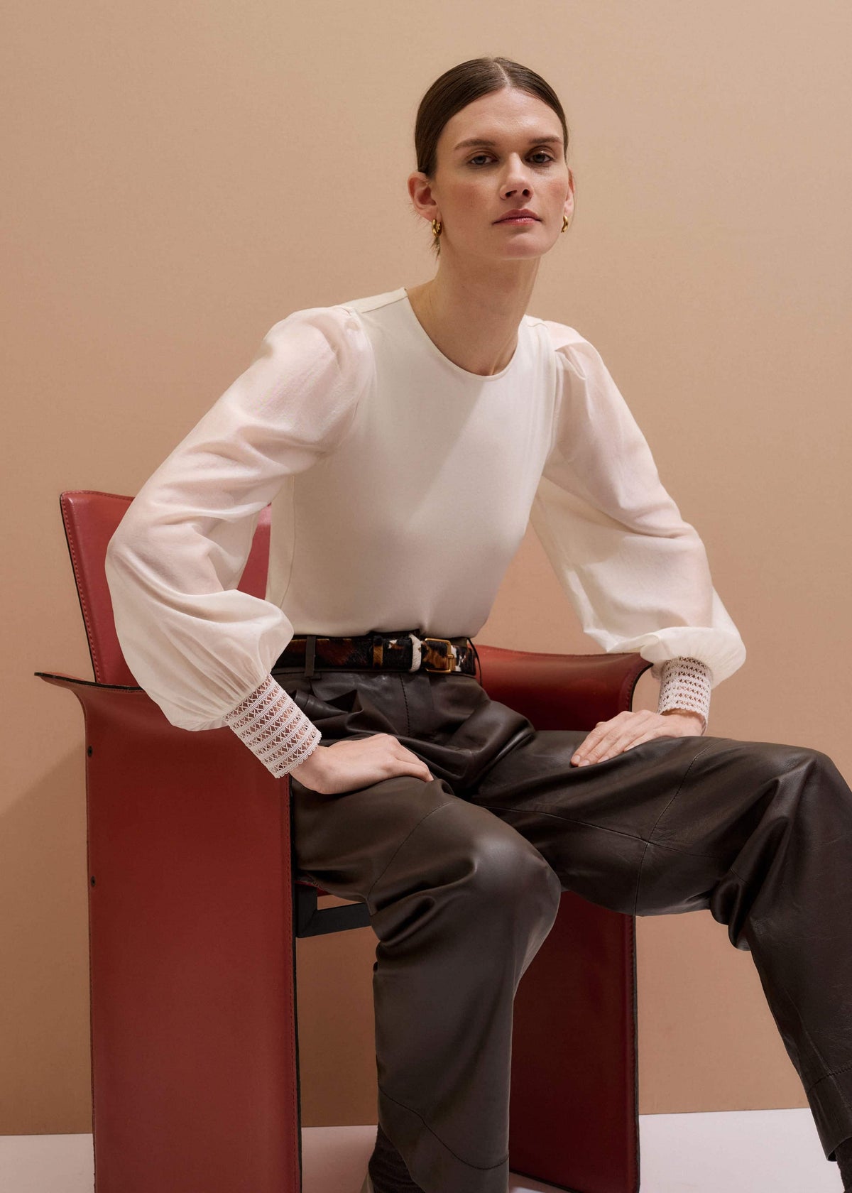 ME+EM Clothing Cream Sheer Mixed Media Layering Blouse