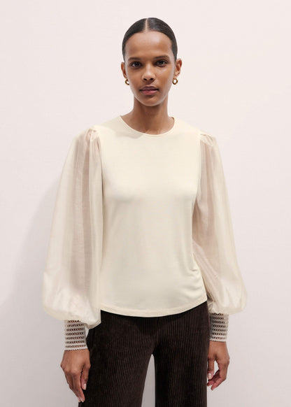 ME+EM Clothing Cream Sheer Mixed Media Layering Blouse