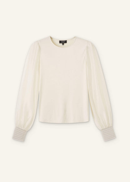 ME+EM Clothing Cream Sheer Mixed Media Layering Blouse