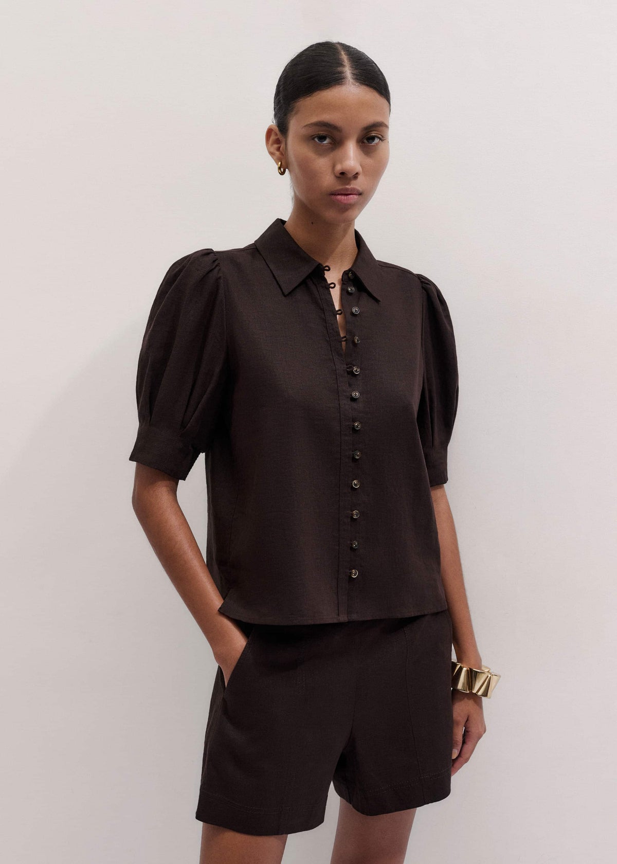 ME+EM Clothing Brown Feminine Sleeve Blouse