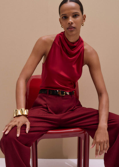 ME+EM Clothing Red Silk Satin Halterneck Sleeveless Top