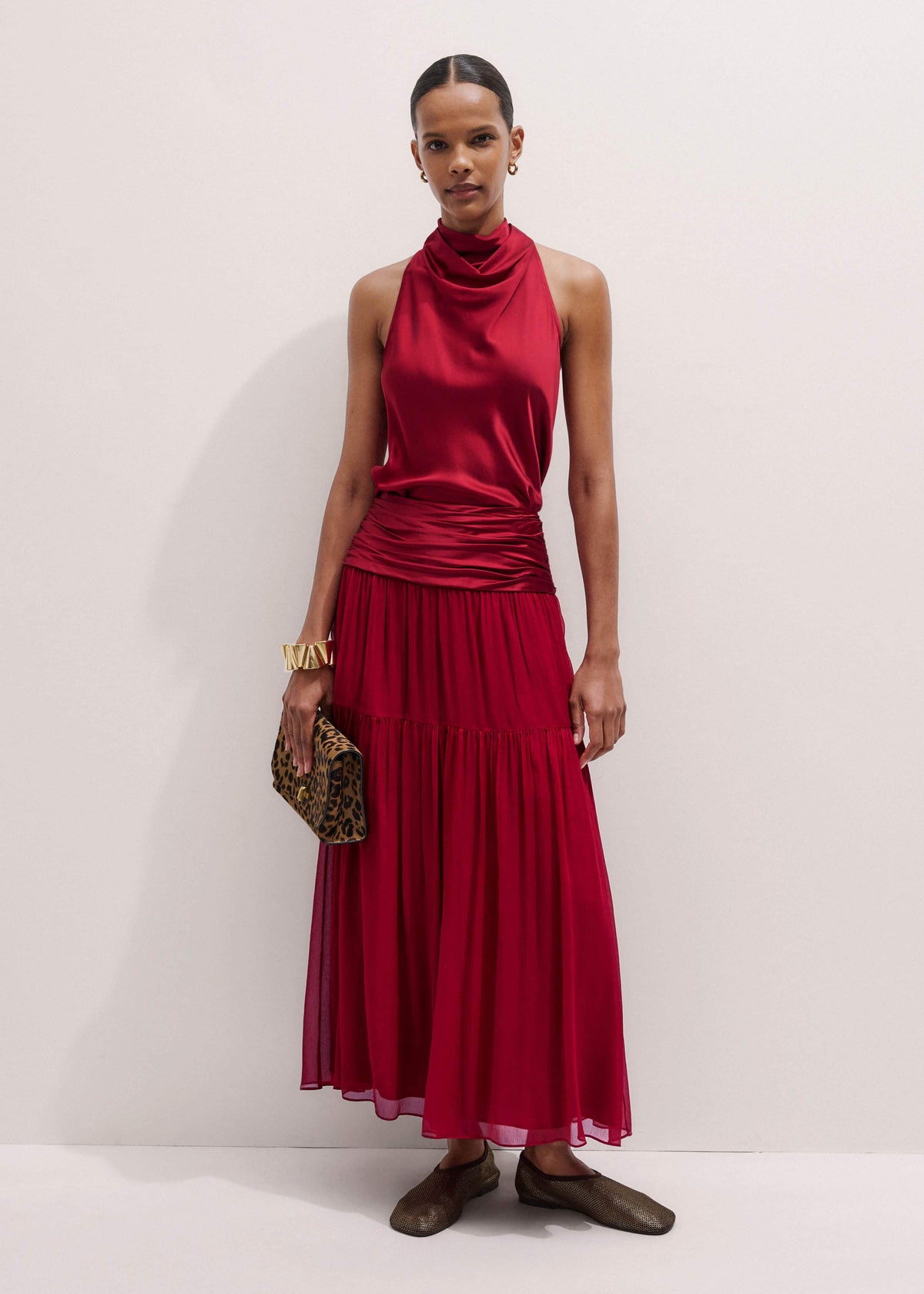 ME+EM Clothing Red Silk Satin Halterneck Sleeveless Top