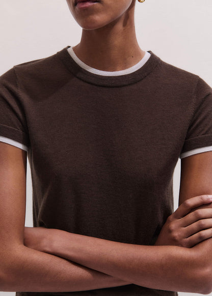 ME+EM Clothing Brown Barely There Contrast Trim Knit Baby Tee