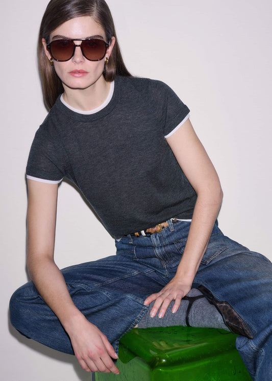 ME+EM Clothing Grey Barely There Contrast Trim Knit Baby Tee